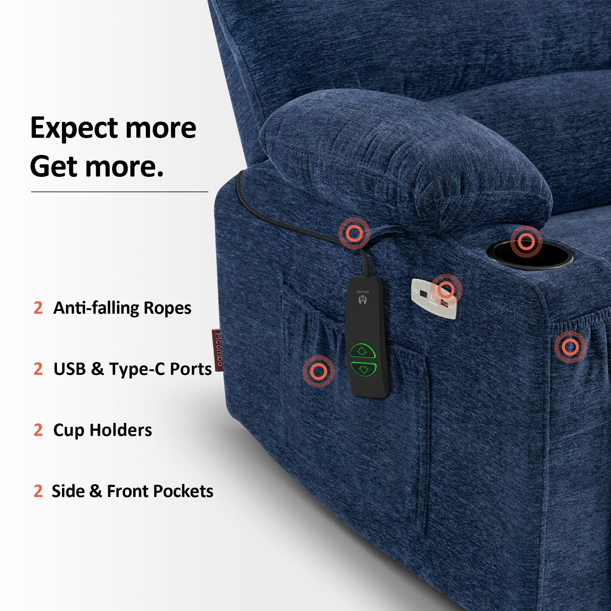 Power Lift Recliner Chair, Massage and Heat, Fabric 7095|7099|R7092|R7096