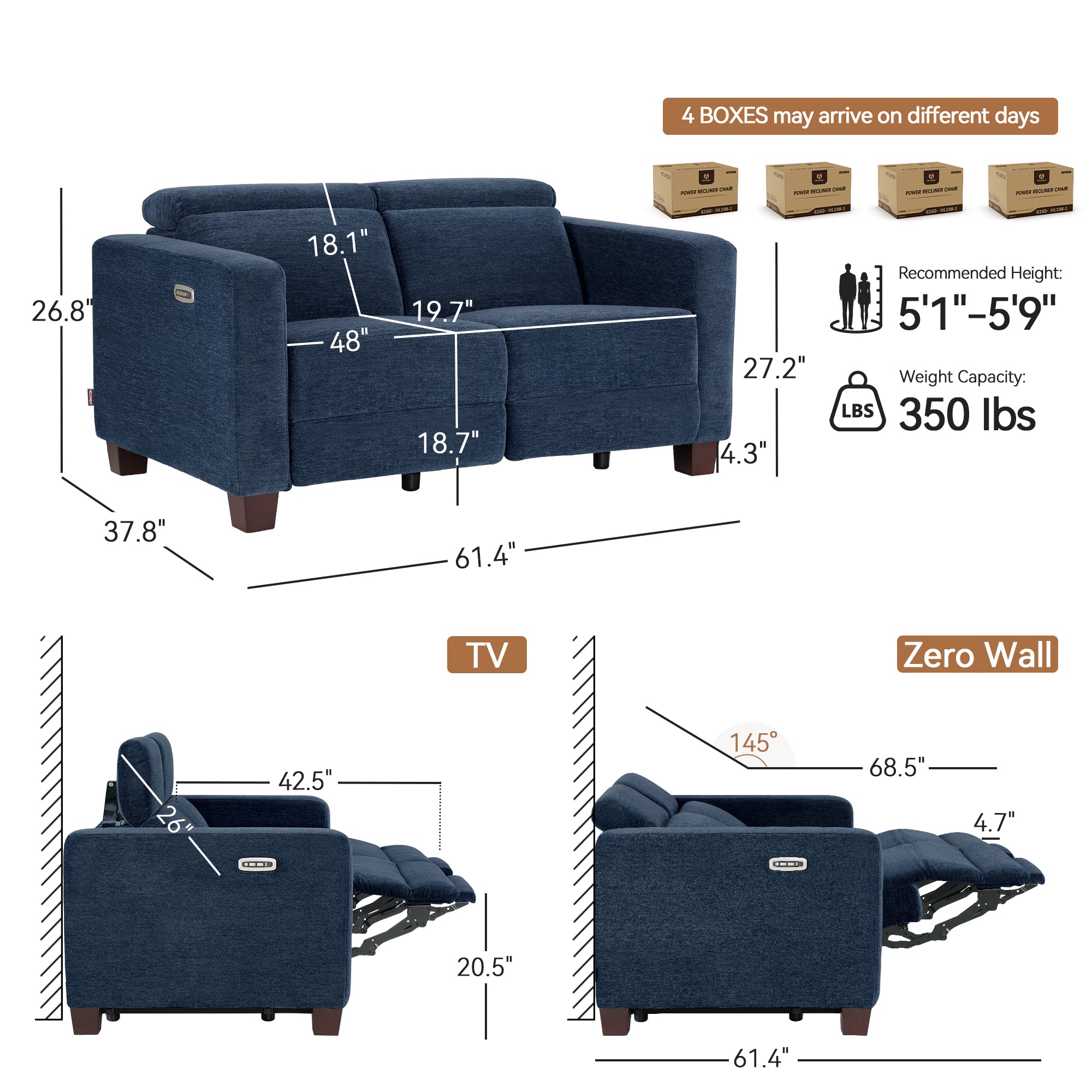 Zero Wall Power Reclining Sofa, Fabric HL198M1|HL198M3