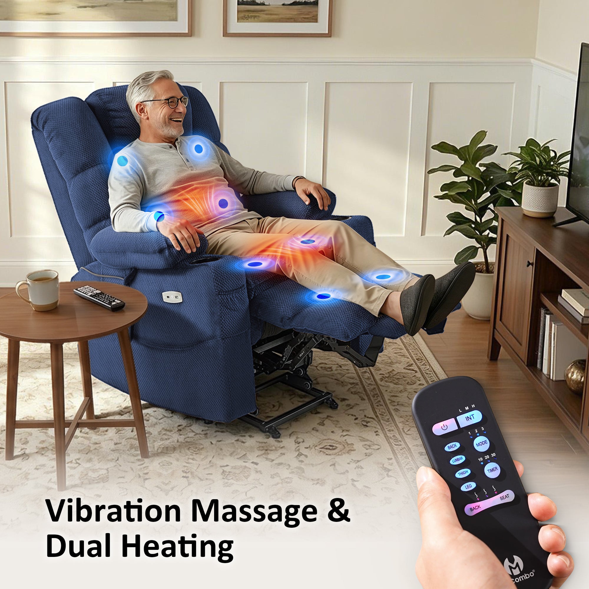Power Lift Recliner Chair, Triple Motor, Massage and Heat, Fabric 7634|7631|7632|R7635