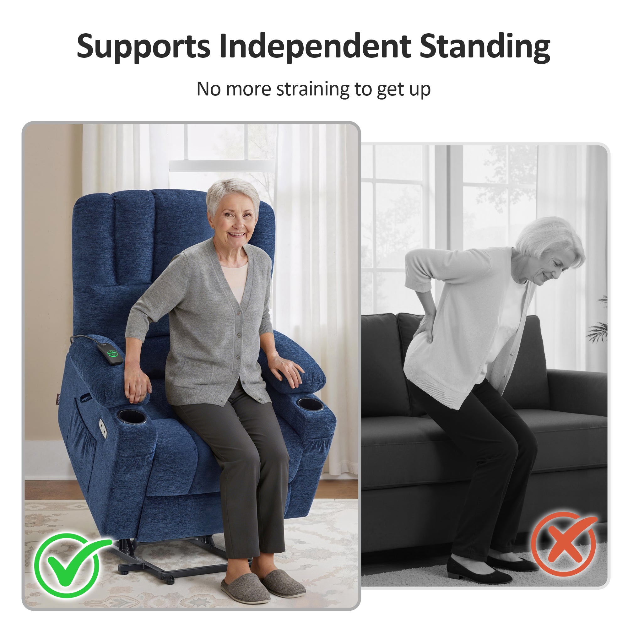 Power Lift Recliner Chair, Massage and Heat, Fabric 7095|7099|R7092|R7096