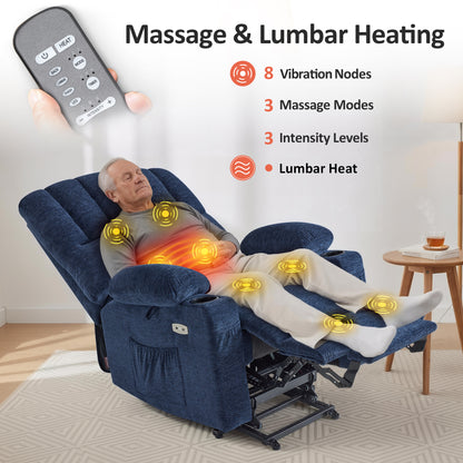 Power Lift Recliner Chair, Massage and Heat, Fabric 7095|7099|R7092|R7096