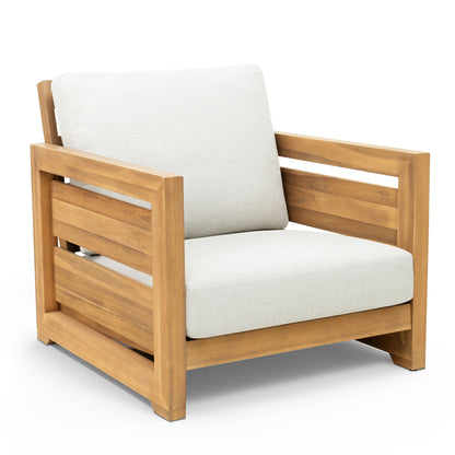 Patio Chair, Outdoor Furniture with Acacia Wood Frame, Olefin Fabric, and Removable Cushions for Backyard, Deck, Indoor OF124