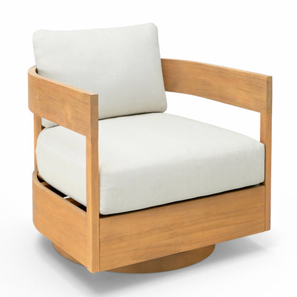 360° Swivel Patio Chair, Outdoor Rotating Armchair with 7.9" Thickened Cushions, Solid Acacia Wood Frame for Backyard, Deck, Indoor OF139