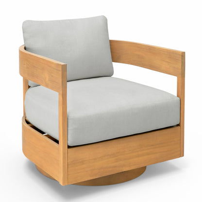 360° Swivel Patio Chair, Outdoor Rotating Armchair with 7.9" Thickened Cushions, Solid Acacia Wood Frame for Backyard, Deck, Indoor OF139