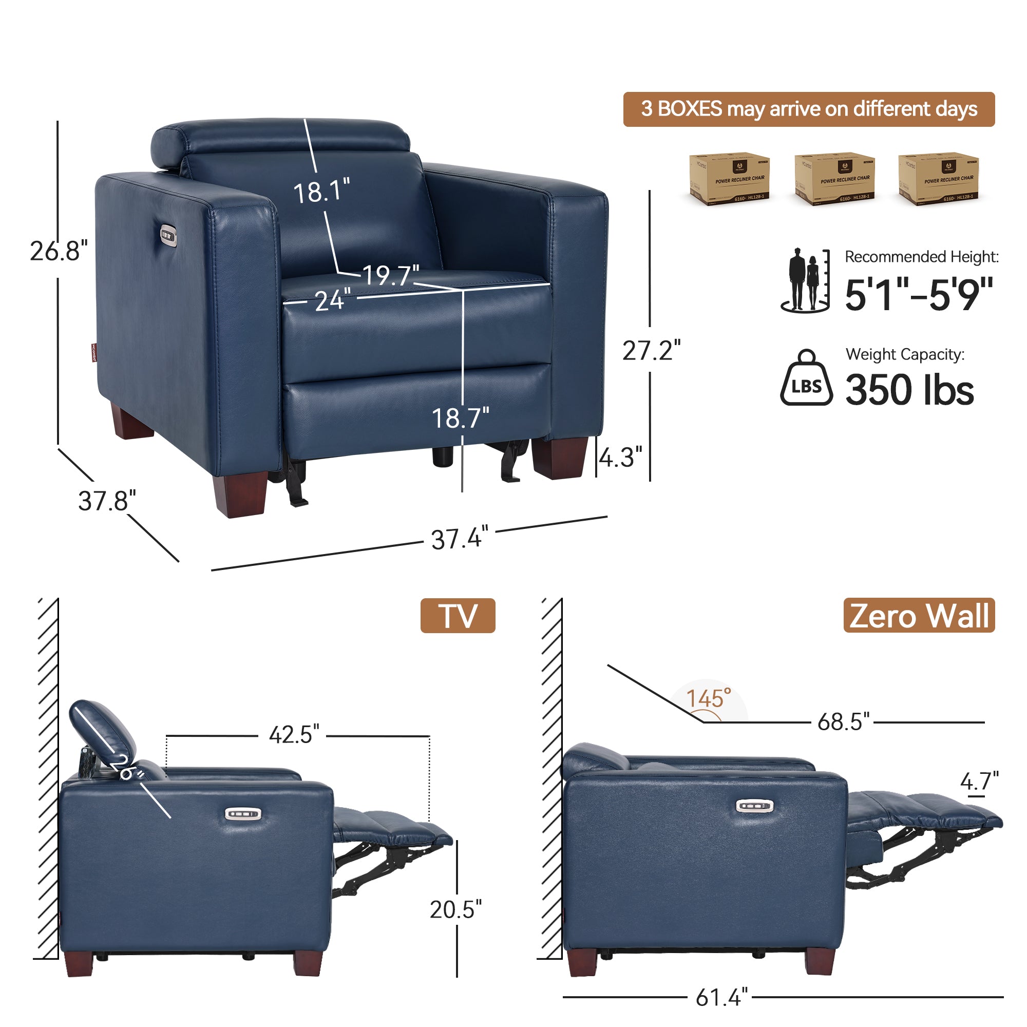 High Leg Power Recliner Chair, HL128