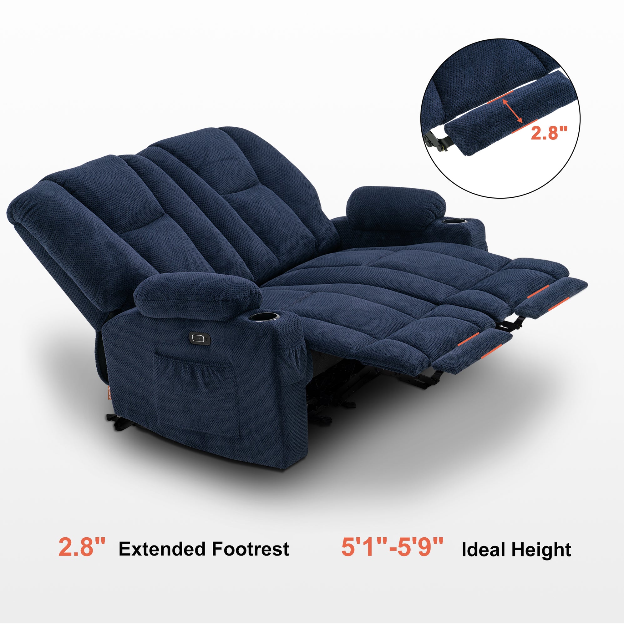Fabric Power Loveseat Recliner, Electric Reclining Sofa with He