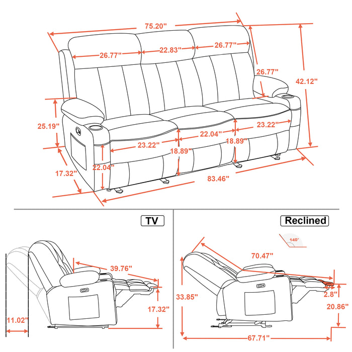 Mcombo Leather Power Loveseat Recliner, Electric Reclining Loveseat Sofa with Heat and Massage, Cup Holders, USB Charge Port for Living Room 6075/ 6095(with Console)