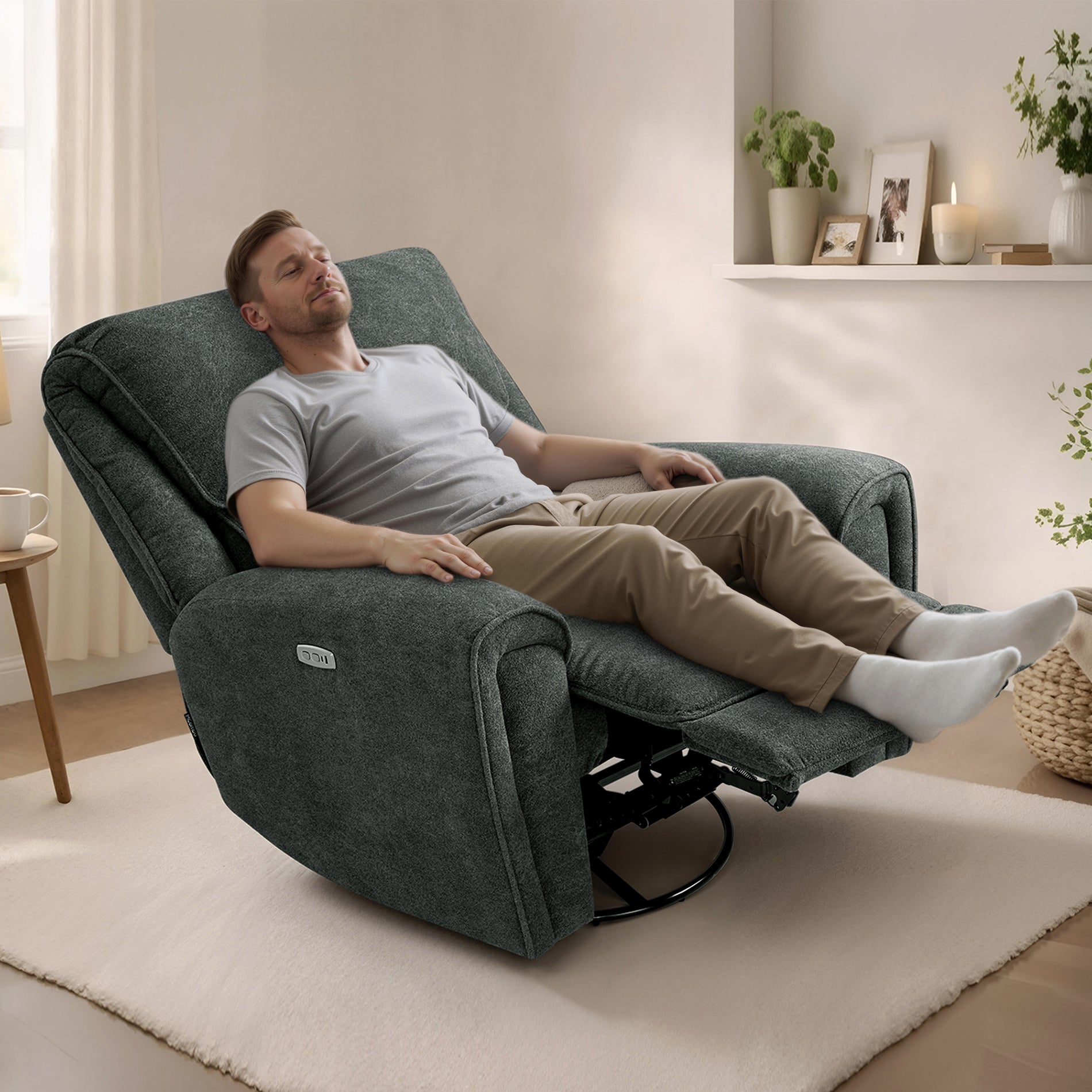 MCombo 400lbs Heavy Duty Power Recliners, Oversized Swivel Rocker Power Recliner Chair for Big and Tall People, USB & Type C Charge Ports, for Living Room, Office, Fabric OE678