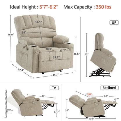 Power Lift Recliner Chair for Elderly, Massage and Heat, Fabric 7095|R7092|R7096|R7093