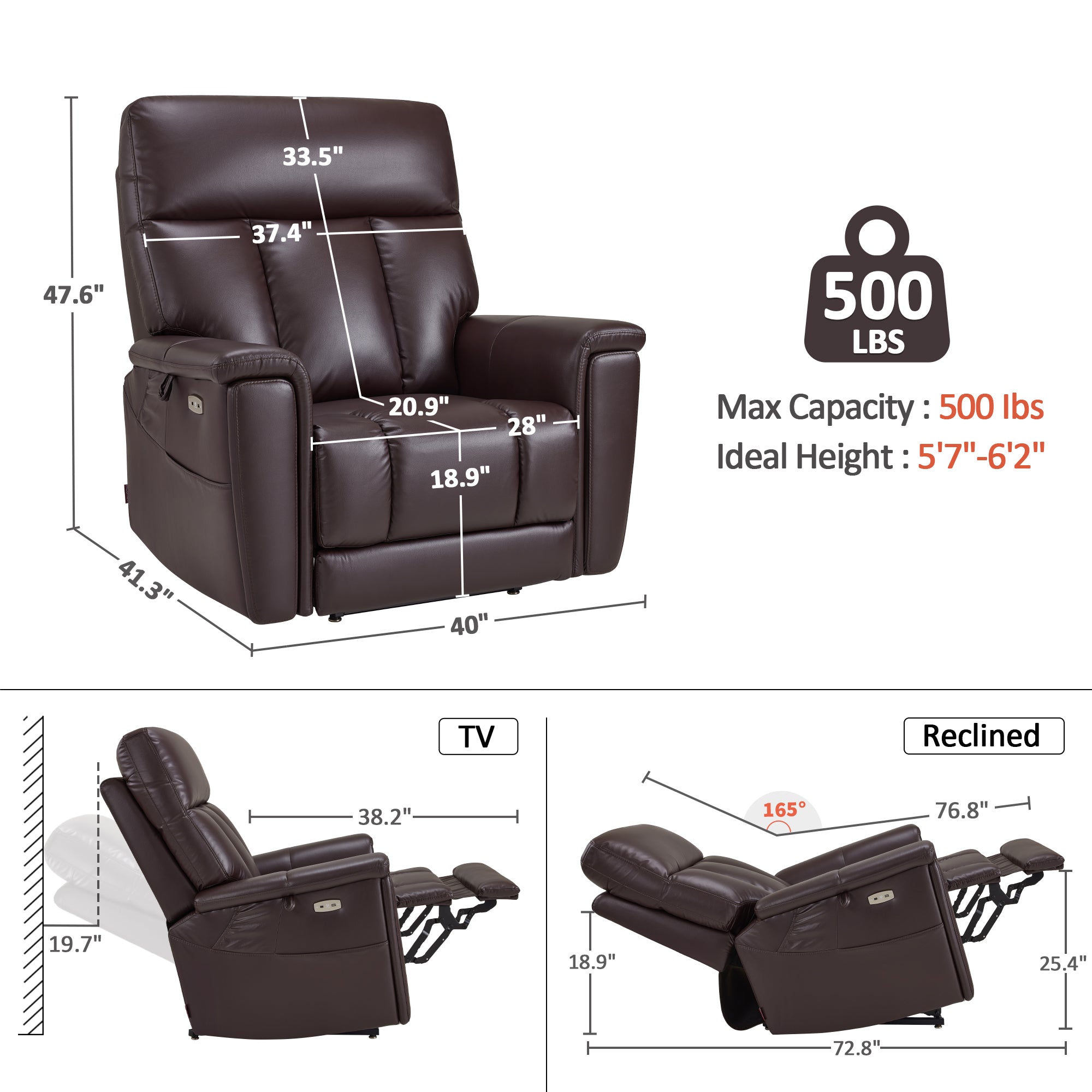 500lbs Heavy Duty Extra Wide Dual Motor Power Lift Chair, Faux Leather R7777