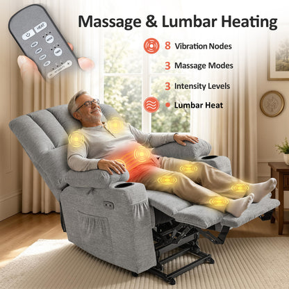 Power Lift Recliner Chair, Massage and Heat, Fabric 7095|7099|R7092|R7096
