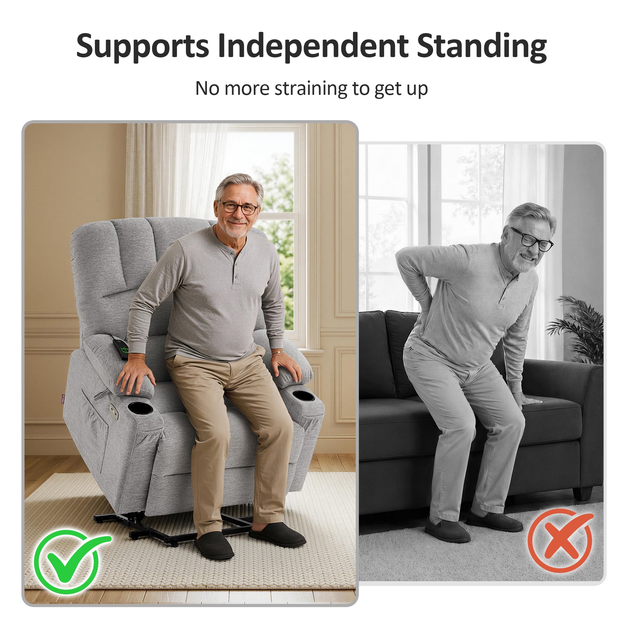 Power Lift Recliner Chair, Massage and Heat, Fabric 7095|7099|R7092|R7096