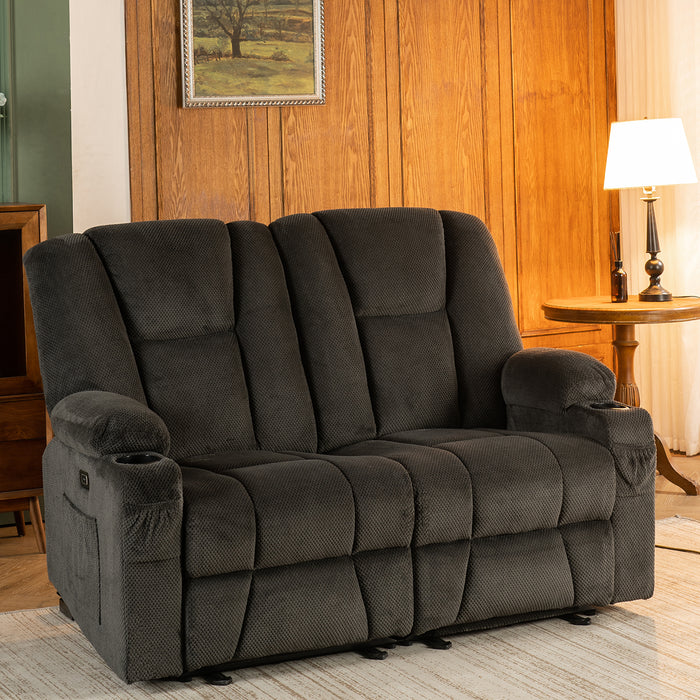 Mcombo Fabric Power Loveseat Recliner, Electric Reclining Sofa with Heat and Massage, Cup Holders, USB Charge Port for Living Room 6015/6035/6025/6045