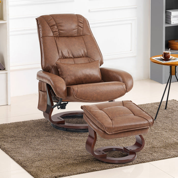 MCombo Swivel Recliners with Ottoman, Vibration Massage TV Chairs with Side Pocket, Faux Leather Ergonomic Lounge Chair for Living Room Bedroom 4877