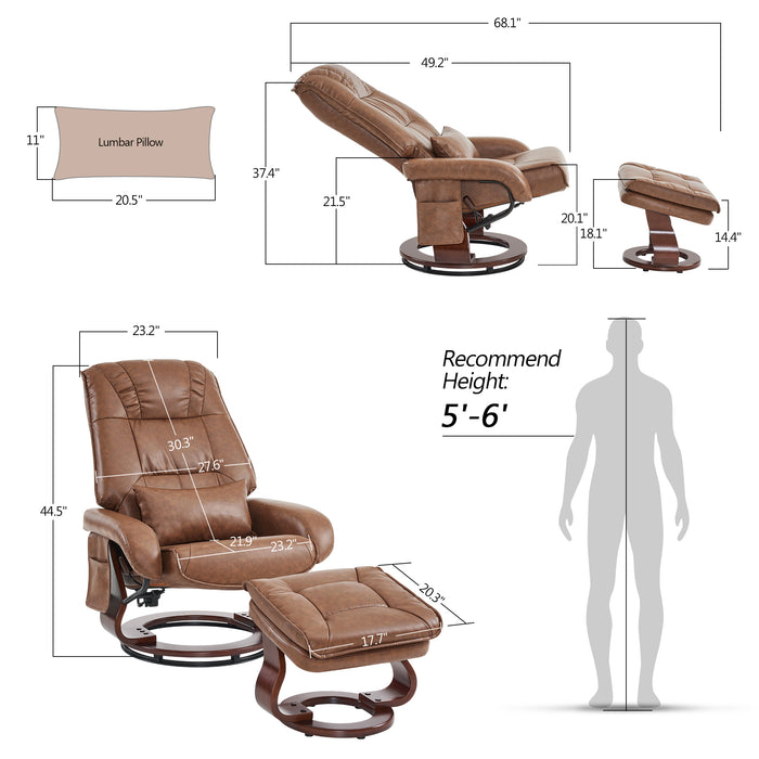 MCombo Swivel Recliners with Ottoman, Vibration Massage TV Chairs with Side Pocket, Faux Leather Ergonomic Lounge Chair for Living Room Bedroom 4877