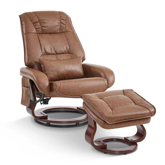 MCombo Swivel Recliners with Ottoman, Vibration Massage TV Chairs with Side Pocket, Faux Leather Ergonomic Lounge Chair for Living Room Bedroom 4877