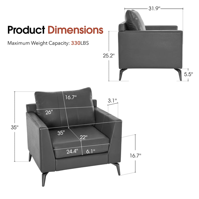 MCombo Modern Accent Chair, Faux Leather Upholstered Lounge Armchair, Single Sofa Chairs for Living Room Office 4629