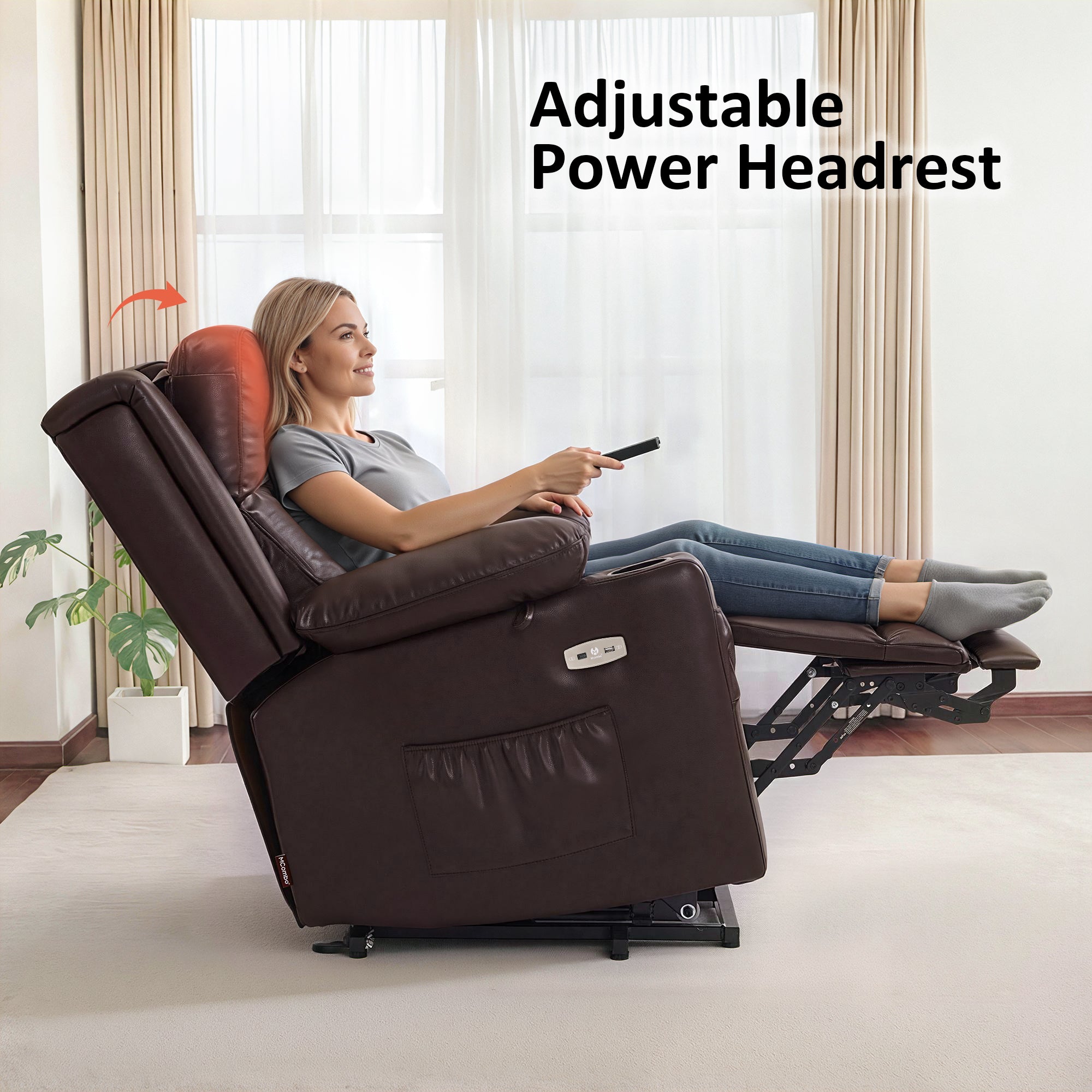 Power Lift Recliner Chair, Triple Motor, Massage and Heat, Faux Leather 7661|7662