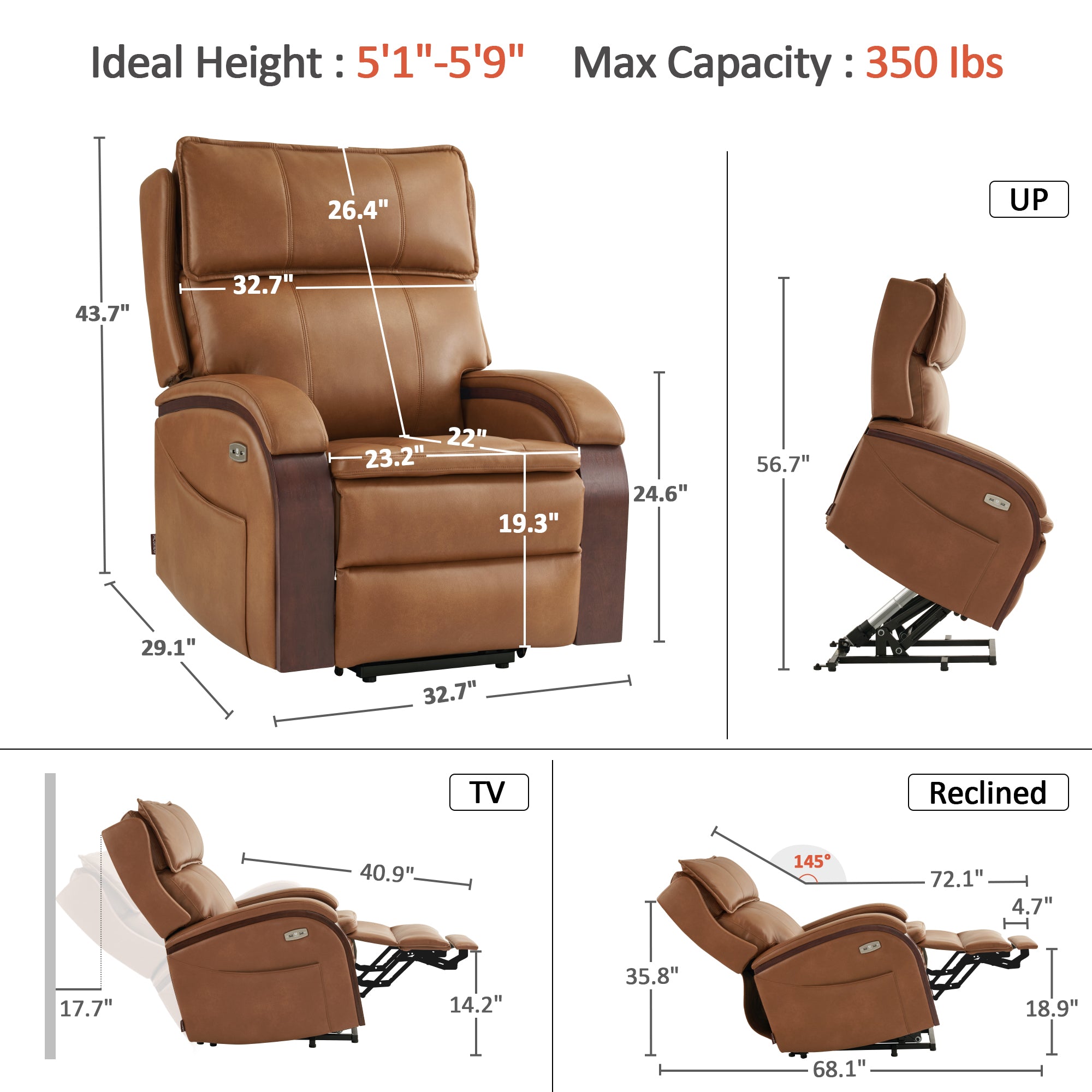 Power Lift Recliner Chair for Elderly, Massage and Heat, Faux Leather 7917