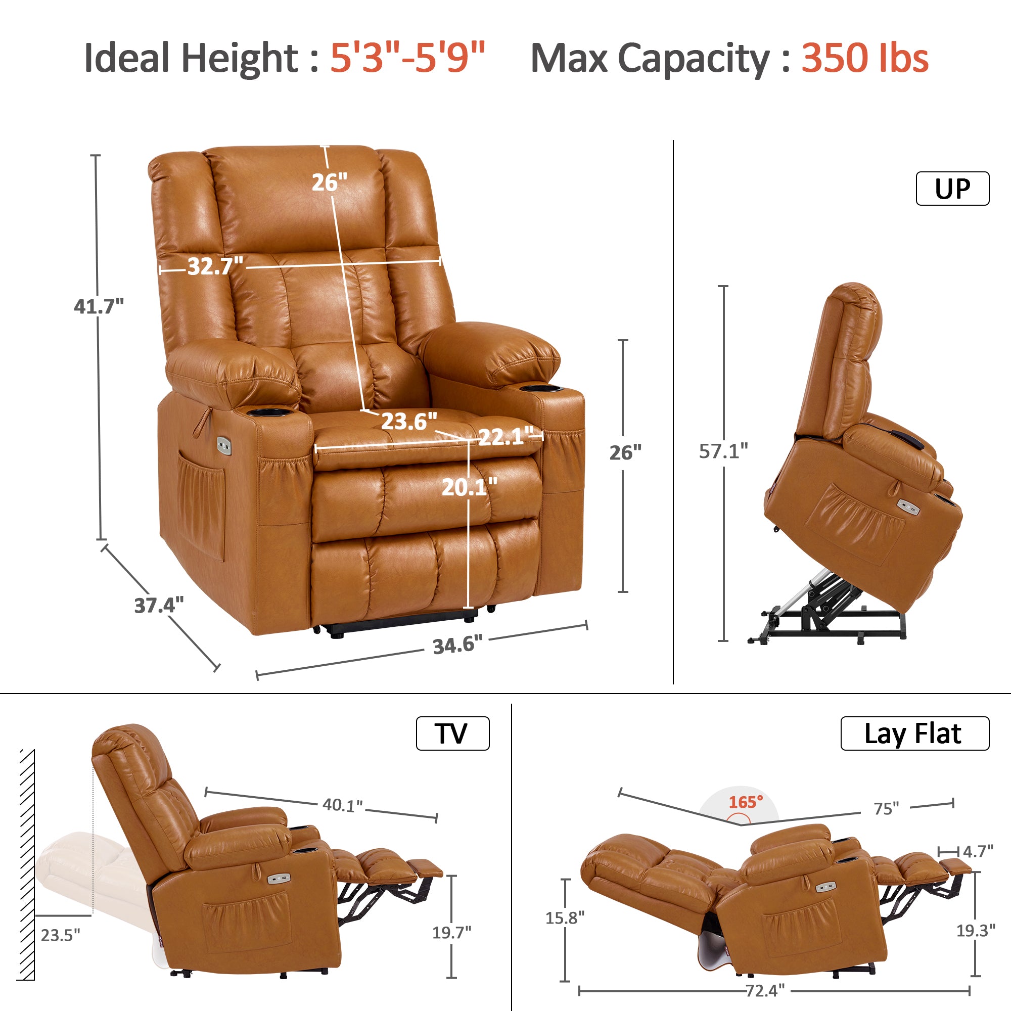 Dual Motor Power Lift Recliner Chair, Massage and Heat, Lay Flat for Sleeping, Faux Leather 7890|7893|7896|R7891|R7897|R7894