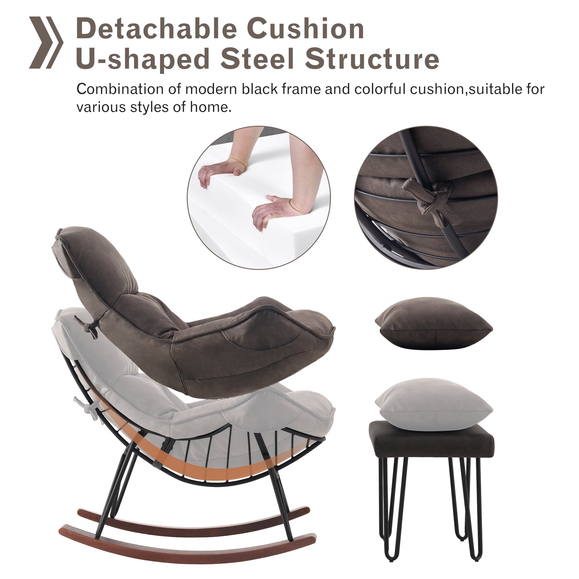 Accent Rocking Chairs with Ottoman, Fabric HQ203