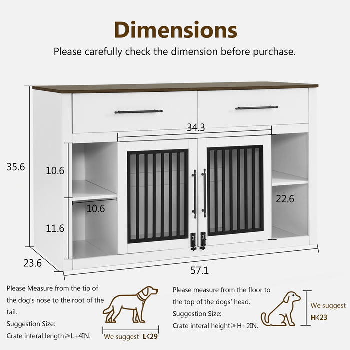 MCombo Wooden Dog Crate Furniture, Dog Kennel Pet House End Table with Large Drawers, Pet Crate for Small/Medium Dogs 1858