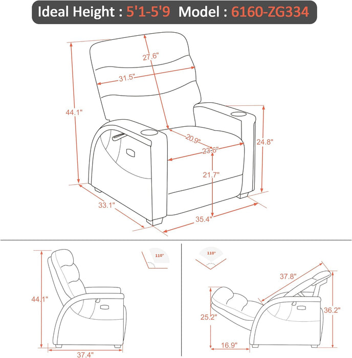 MCombo Power Zero Gravity Recliner Chair with Adjustable Headrest for Living Room, Fabric ZG334