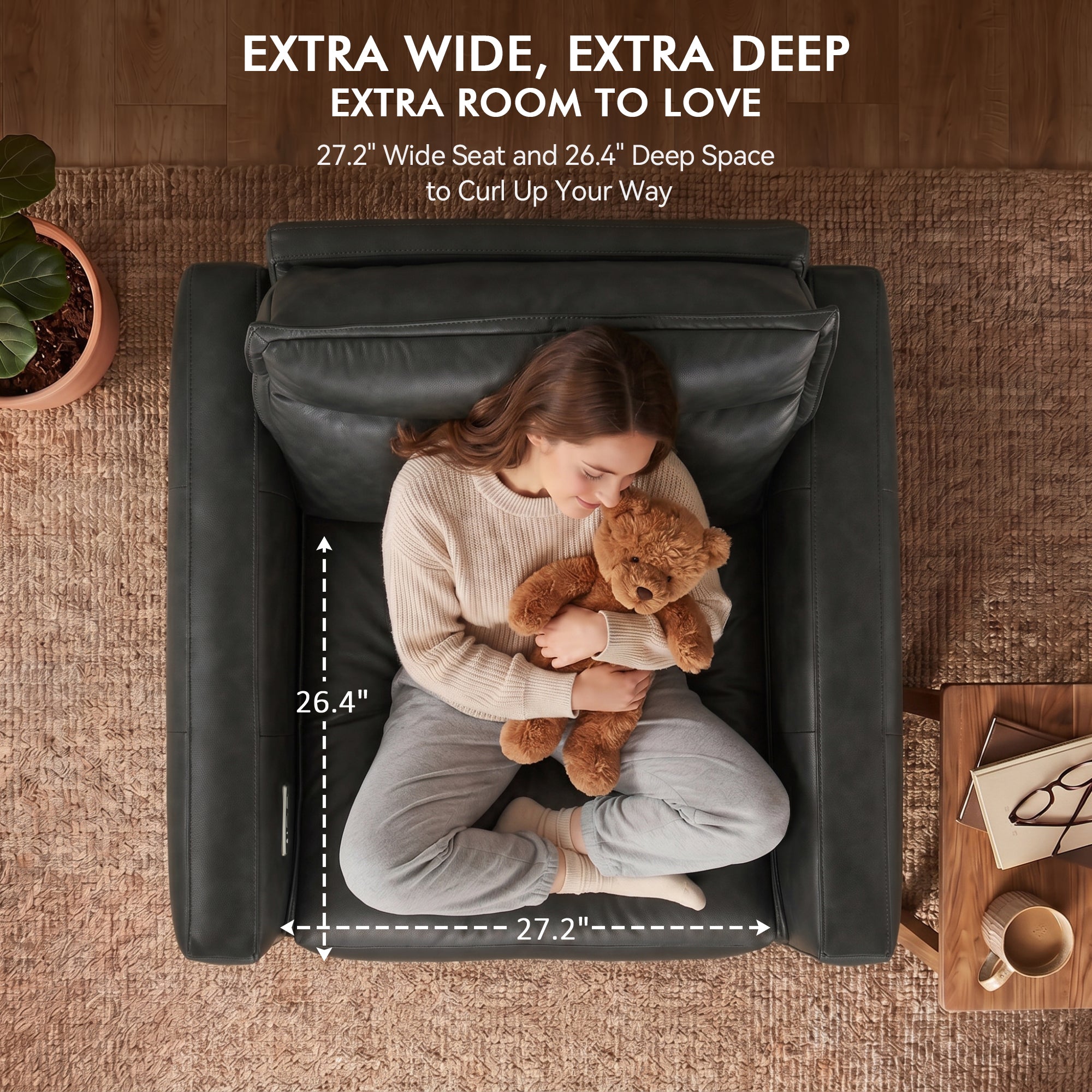 27.2'' Oversized Power Recliner Chair, Zero Gravity Recliner with Solid Wood Legs, USB A & C Charge Ports, Wall Hugger Power Reclining Chair for Living Room, Breathable Faux Leather HL178