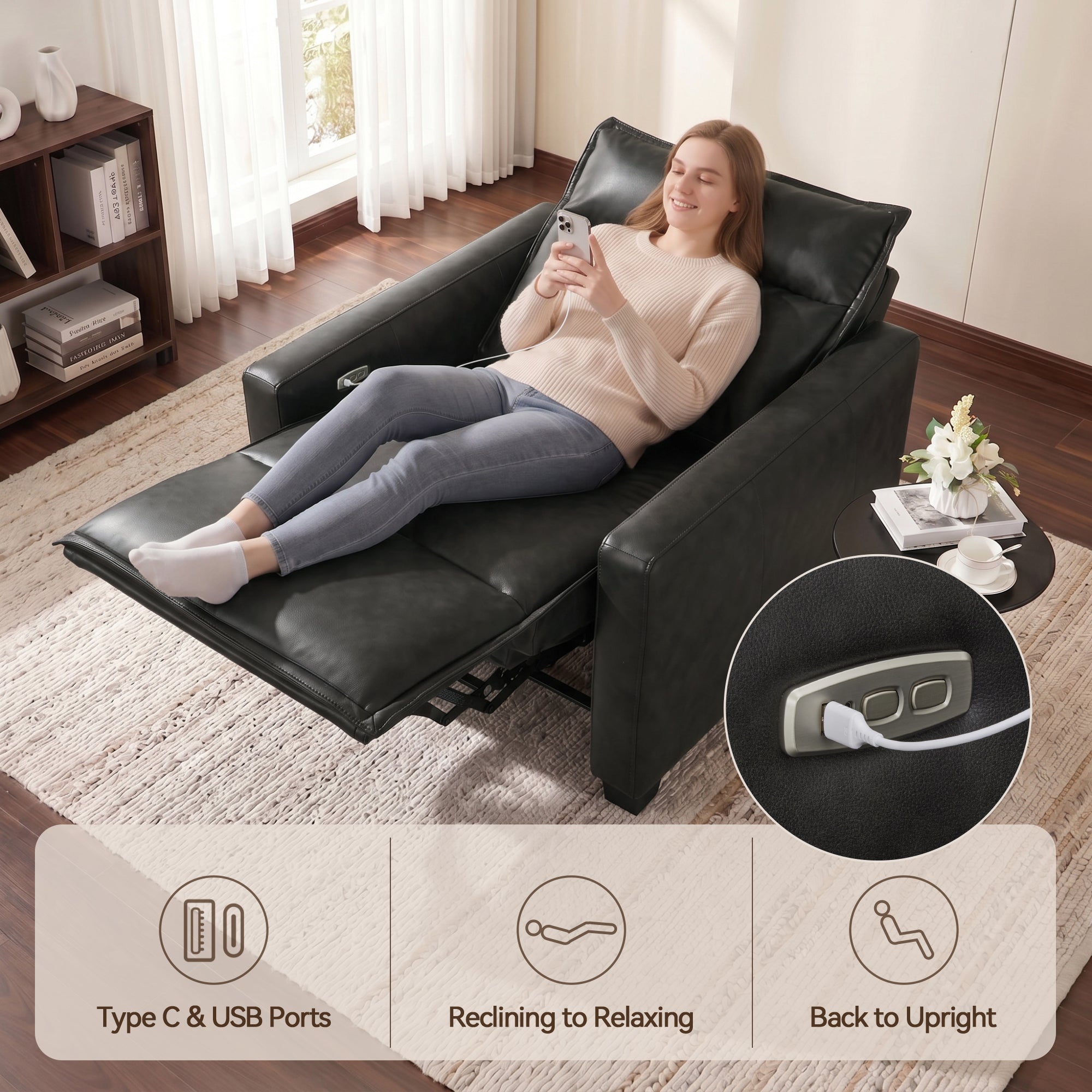 27.2'' Oversized Power Recliner Chair, Zero Gravity Recliner with Solid Wood Legs, USB A & C Charge Ports, Wall Hugger Power Reclining Chair for Living Room, Breathable Faux Leather HL178
