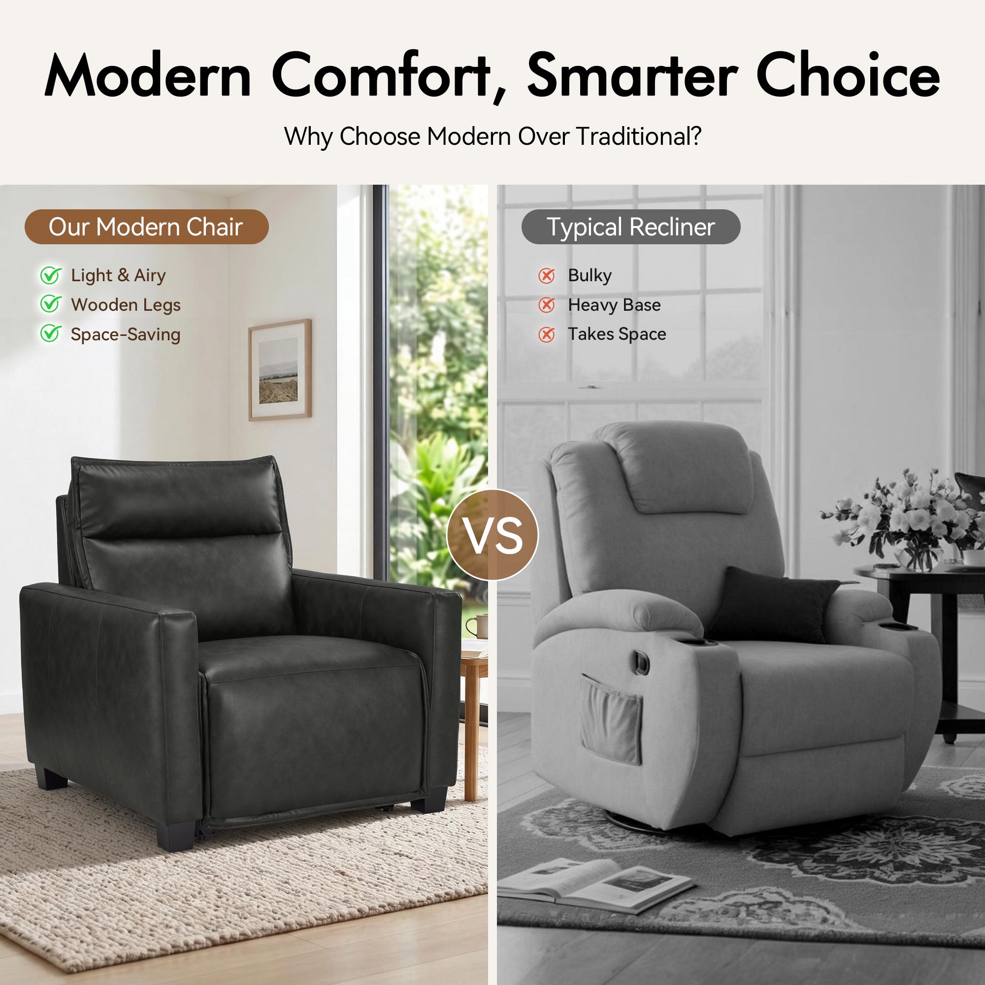 27.2'' Oversized Power Recliner Chair, Zero Gravity Recliner with Solid Wood Legs, USB A & C Charge Ports, Wall Hugger Power Reclining Chair for Living Room, Breathable Faux Leather HL178