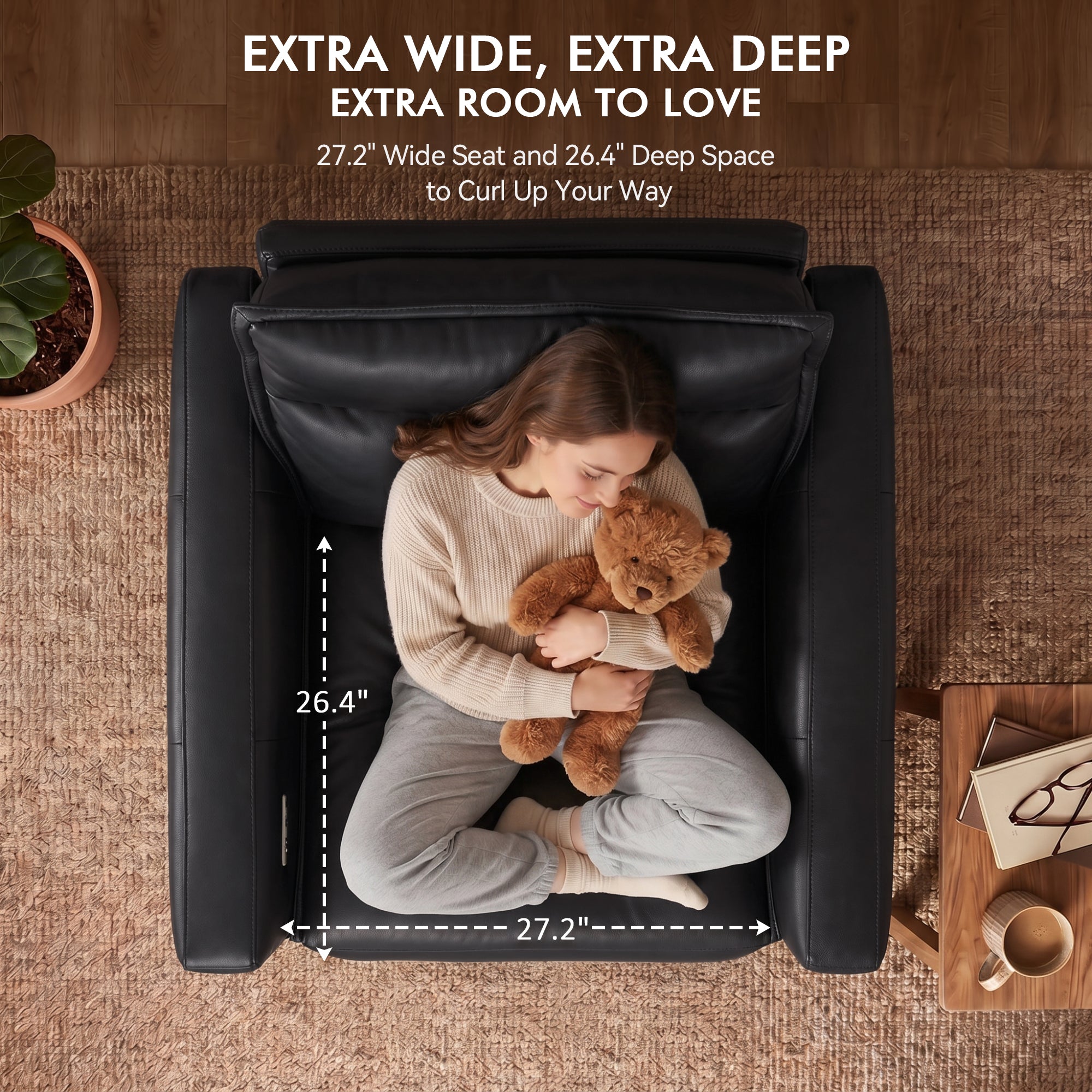 27.2'' Oversized Power Recliner Chair, Zero Gravity Recliner with Solid Wood Legs, USB A & C Charge Ports, Wall Hugger Power Reclining Chair for Living Room, Breathable Faux Leather HL178