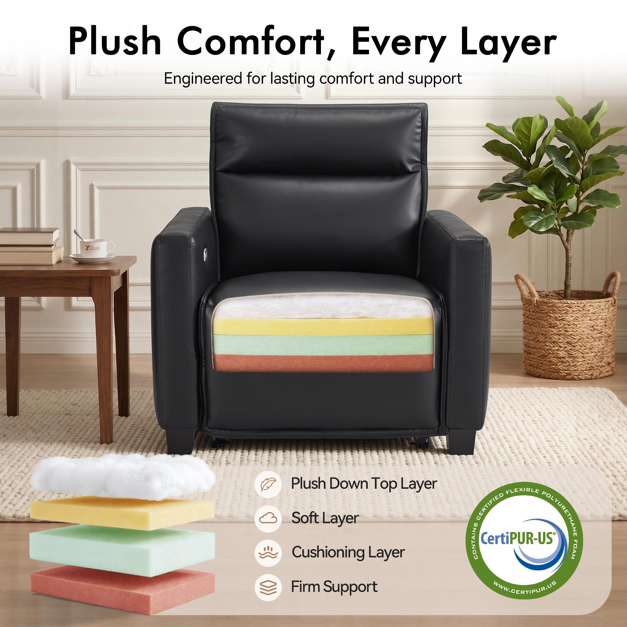 27.2'' Oversized Power Recliner Chair, Zero Gravity Recliner with Solid Wood Legs, USB A & C Charge Ports, Wall Hugger Power Reclining Chair for Living Room, Breathable Faux Leather HL178