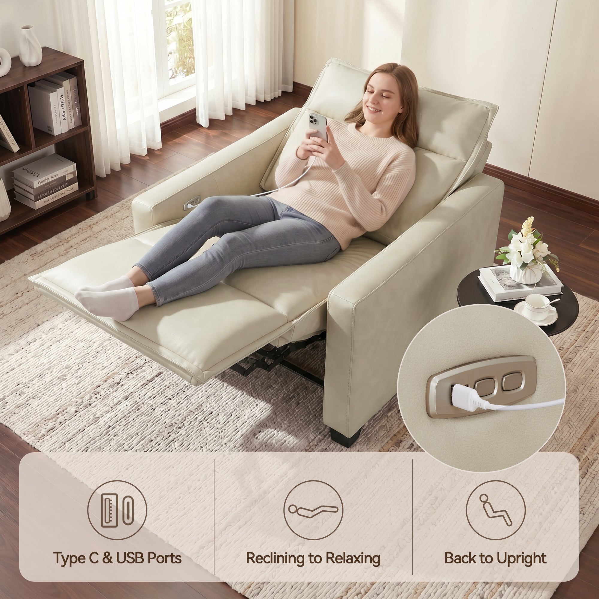 27.2'' Oversized Power Recliner Chair, Zero Gravity Recliner with Solid Wood Legs, USB A & C Charge Ports, Wall Hugger Power Reclining Chair for Living Room, Breathable Faux Leather HL178