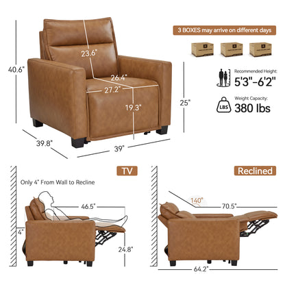 27.2'' Oversized Power Recliner Chair, Zero Gravity Recliner with Solid Wood Legs, USB A & C Charge Ports, Wall Hugger Power Reclining Chair for Living Room, Breathable Faux Leather HL178