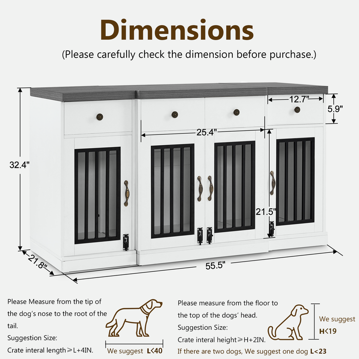 MCombo Wooden Dog Crate Furniture, Dog Kennel Pet House TV Stand with 4 Drawers & 4 Lockable Doors, Pet Crate Table for Medium/Large Dogs 1872