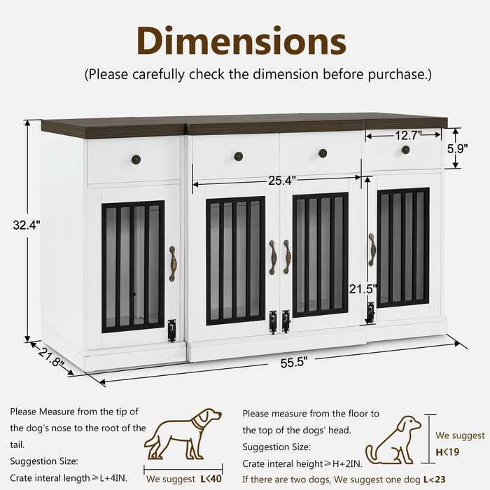 MCombo Wooden Dog Crate Furniture, Dog Kennel Pet House TV Stand with 4 Drawers & 4 Lockable Doors, Pet Crate Table for Medium/Large Dogs 1872