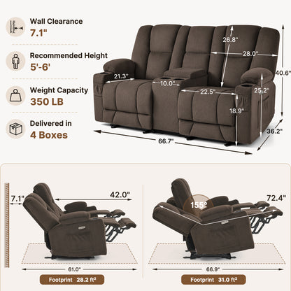 75 in Reclining Loveseat Recliner with Storage Console 6034M2