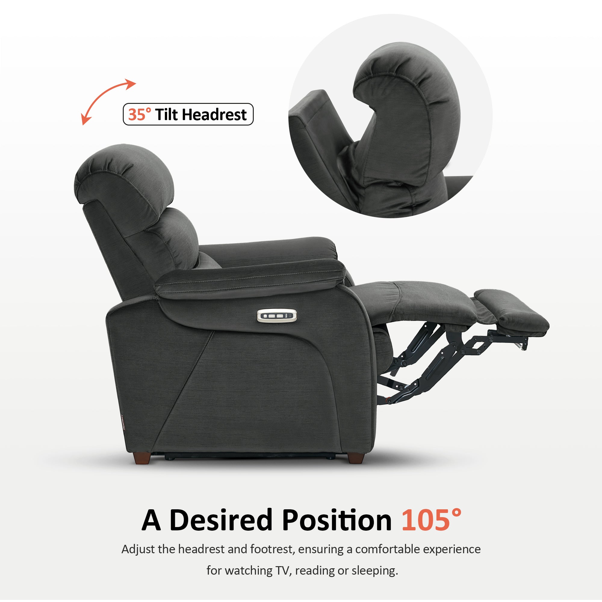Zero Wall-Hugger Power Recliner Chair, Small Spaces and RV, Fabric ST257