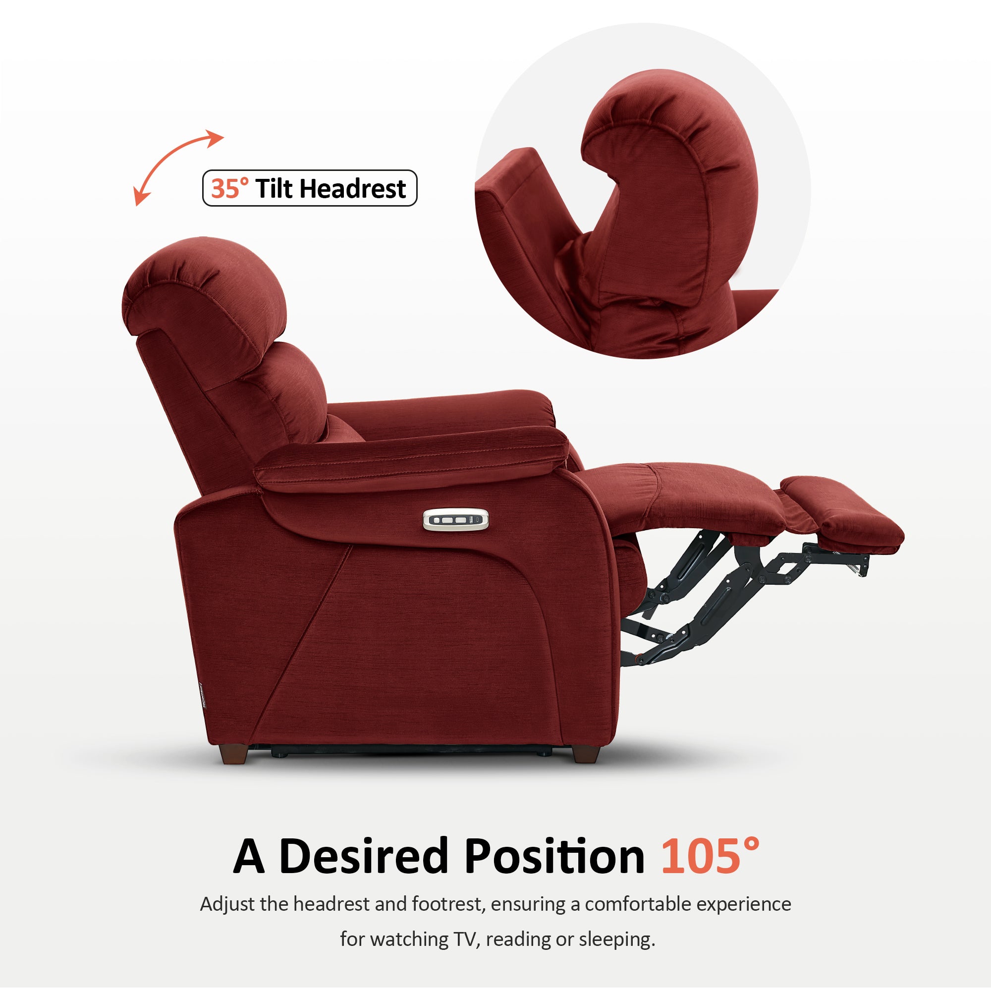 Zero Wall-Hugger Power Recliner Chair, Small Spaces and RV, Fabric ST257