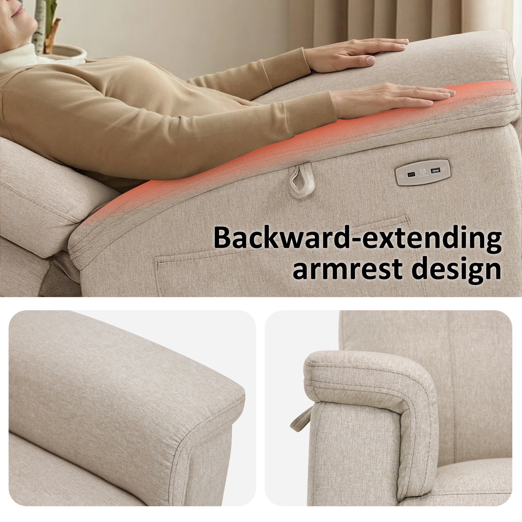Power Lift Recliner Chair for Elderly, Massage and Heat, Fabric R7605
