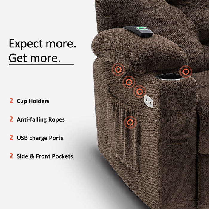 Mcombo Electric Power Swivel Glider Rocker Recliner Chair with Cup Holders for Nursery, Hand Remote Control, USB Ports, 2 Side & Front Pockets, Plush Fabric 7797