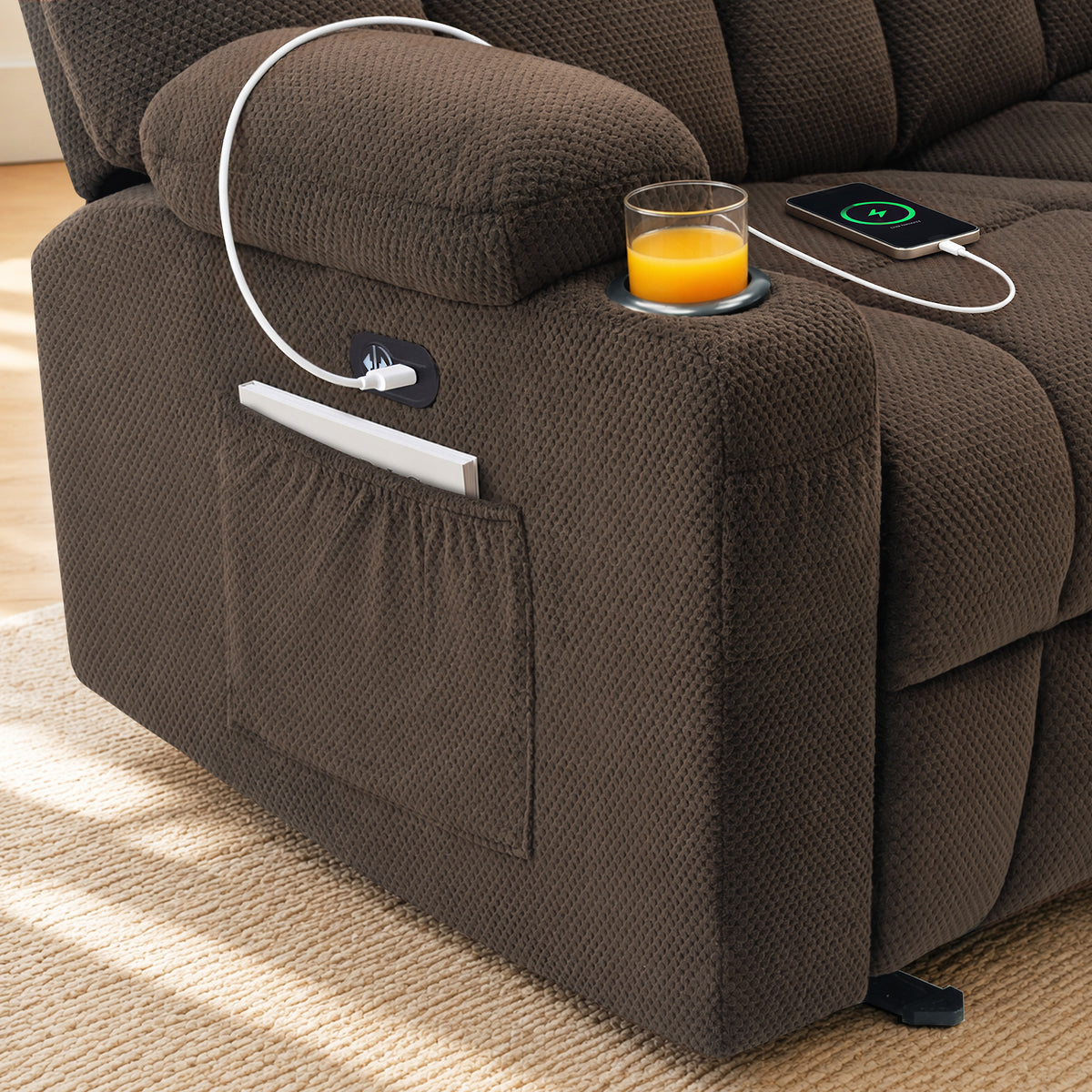 92 in 3 Seater Reclining Sofa with Storage Console 6034M4