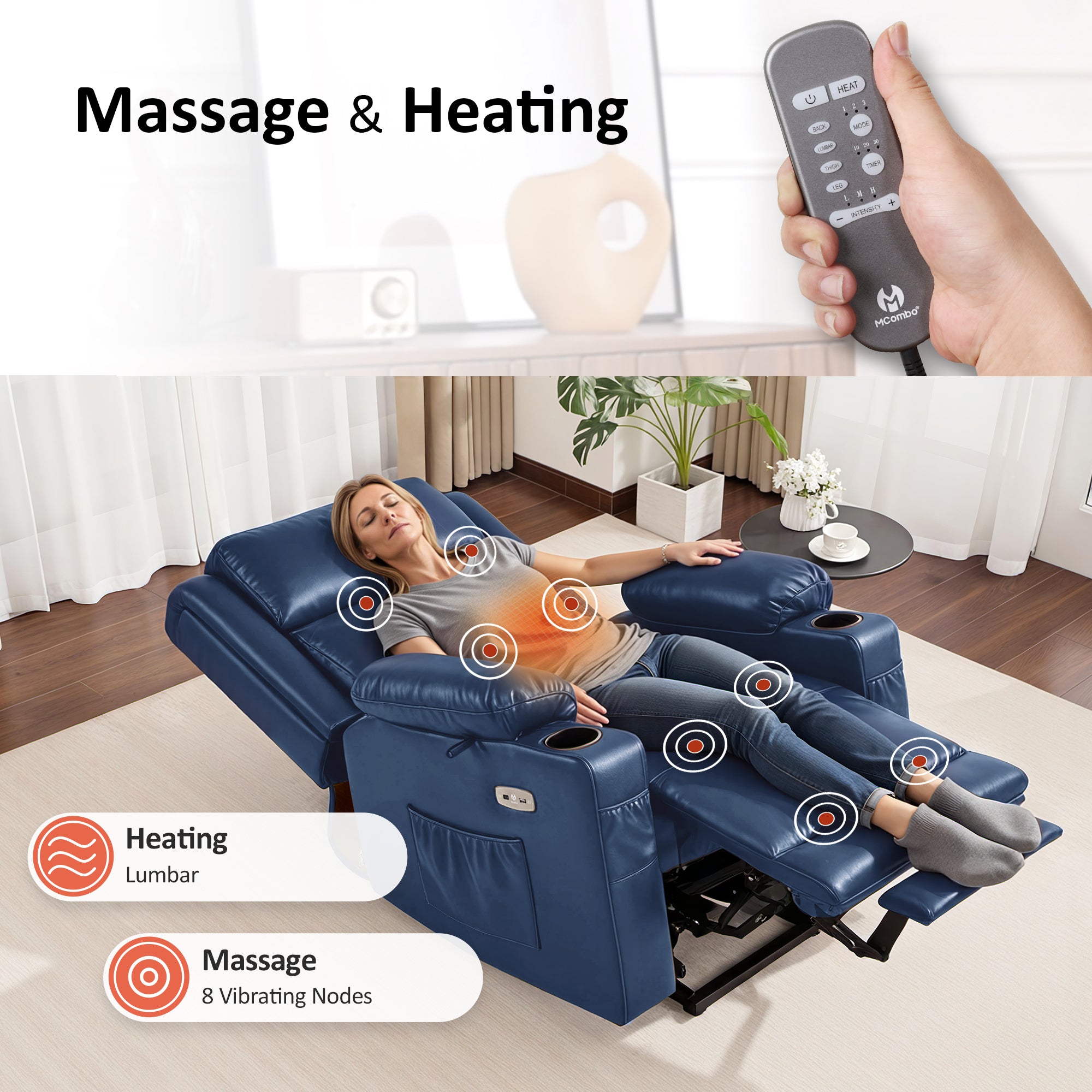 Power Lift Recliner Chair for Elderly, Triple Motor, Massage and Heat, Faux Leather 7661|7662