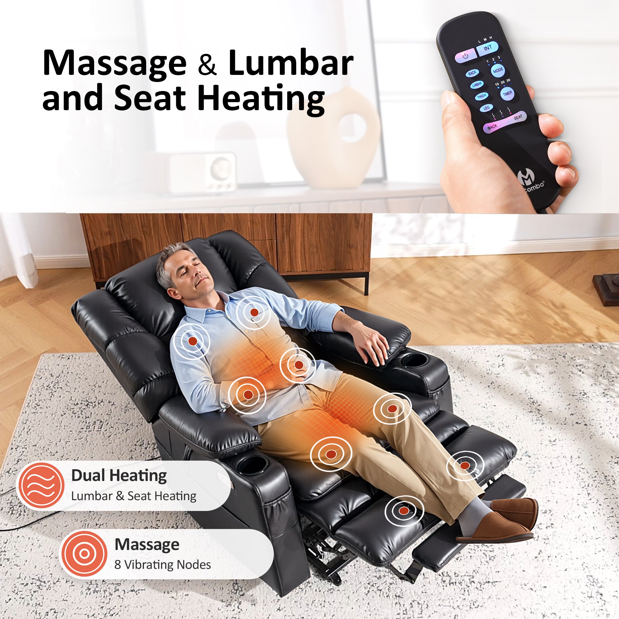 Power Lift Recliner Chair for Elderly,Triple Motor, Massage and Heat, Faux Leather 7632|7634|R7635