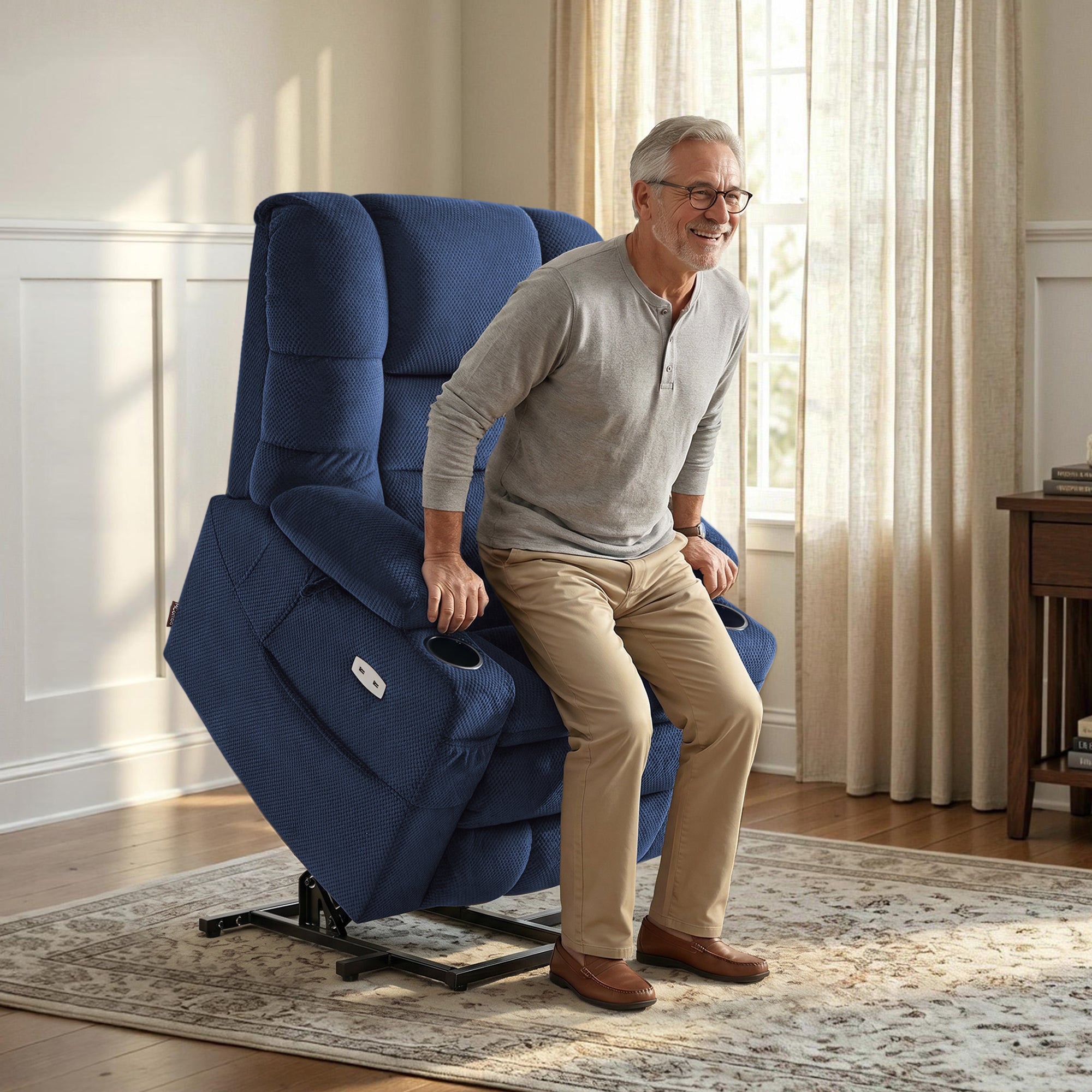 Power Lift Recliner Chair, Triple Motor, Massage and Heat, Fabric 7634|7631|7632|R7635