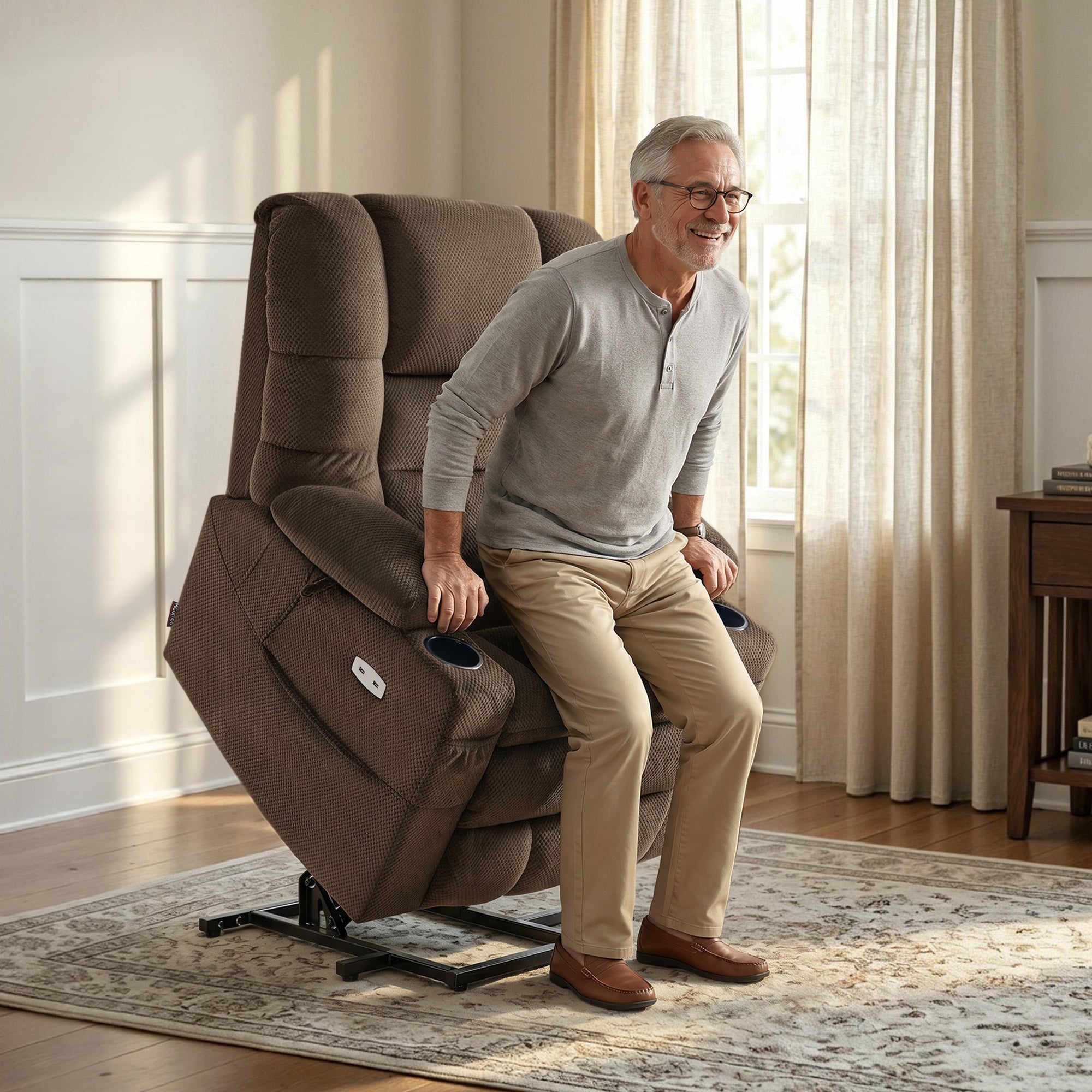 Power Lift Recliner Chair, Triple Motor, Massage and Heat, Fabric 7634|7631|7632|R7635