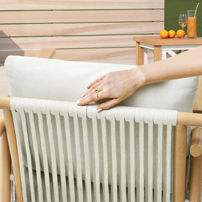 Patio Rattan Chair, Outdoor Wicker Furniture with 7.9″ Thickened Cushions and Acacia Wood Frame for Backyard, Deck, Indoor OF105