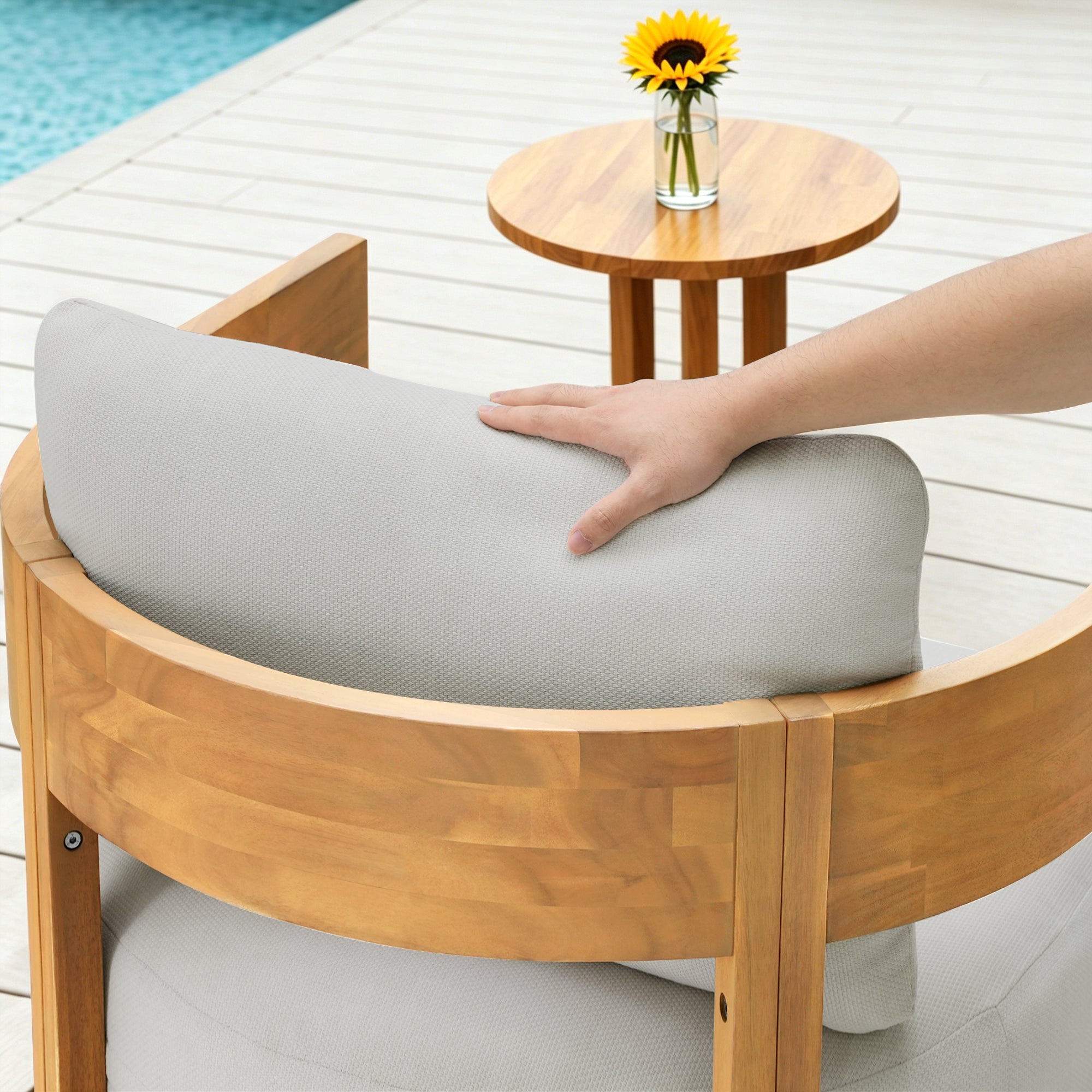 360° Swivel Patio Chair, Outdoor Rotating Armchair with 7.9" Thickened Cushions, Solid Acacia Wood Frame for Backyard, Deck, Indoor OF139