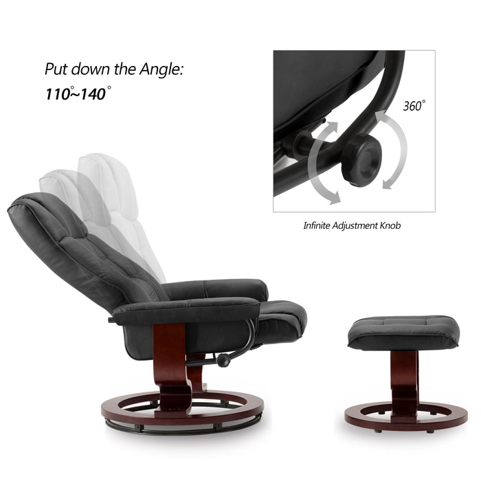Mcombo Swiveling Recliner Chair with Wrapped Wood Base and Matching Ottoman Footrest, Furniture Casual Chair, Faux Leather 9019