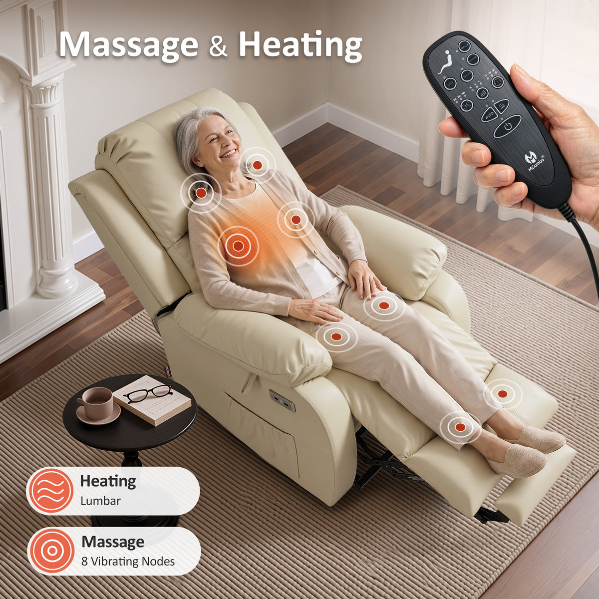 Power Lift Recliner Chair for Elderly, Massage and Heat, Faux Leather 7408|R7410